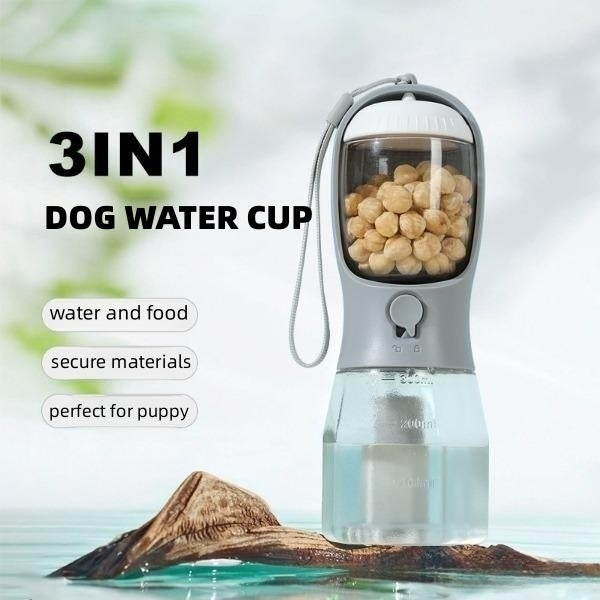 3-in-1 Portable Dog Water Bottle with Food Container & Poop Bag Holder